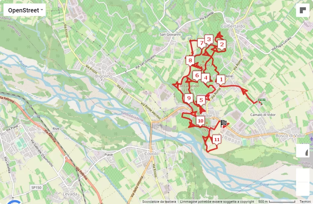 1° Prosecco Marathon, 10 km race course map