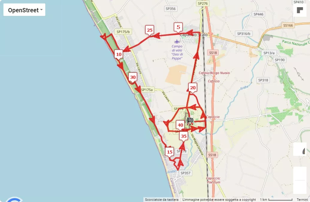 mappa percorso di gara 3° Paestum Marathon