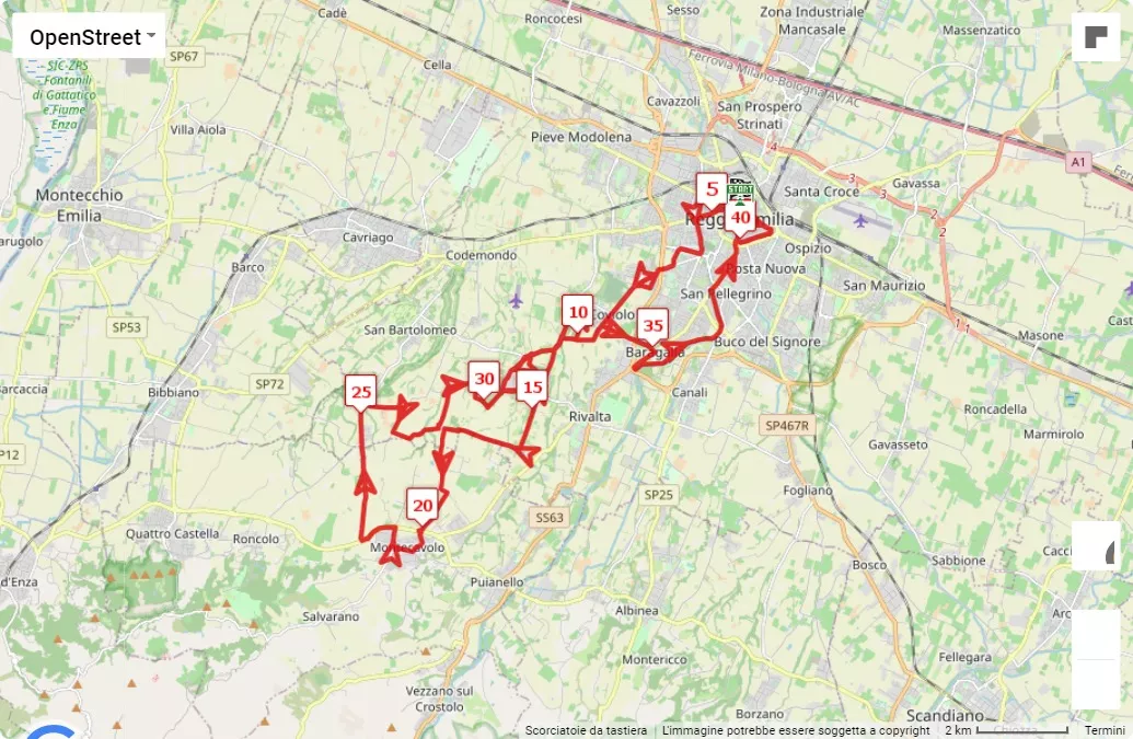 mappa percorso di gara 27° Maratona di Reggio Emilia - 2° 10 Miglia a Reggio Emilia