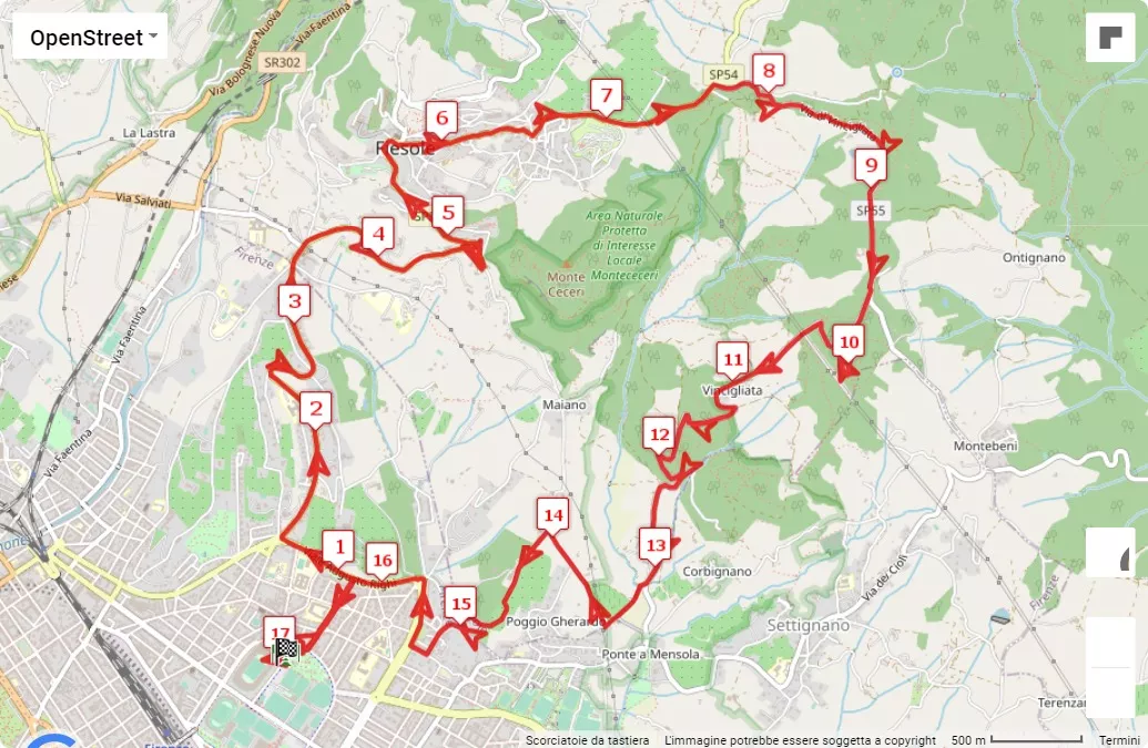 race course map 43° Firenze Fiesole Firenze