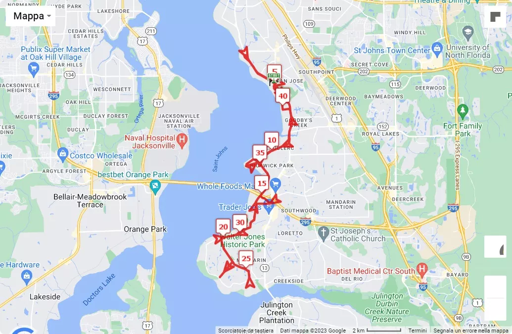 2023 Ameris Bank Jacksonville Marathon, 42.195 km race course map