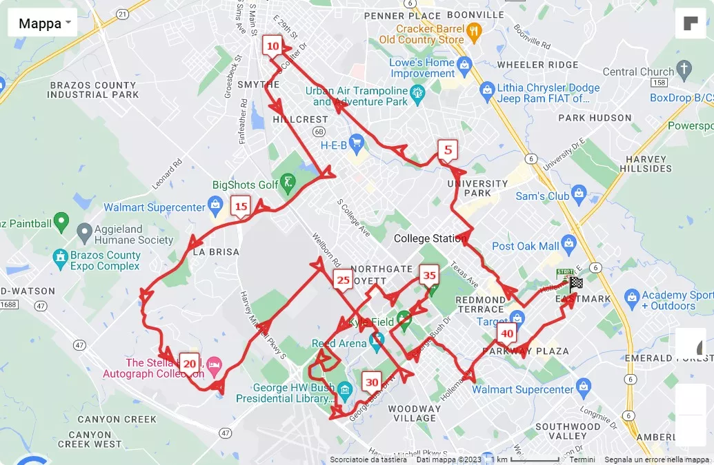 race course map BCS Marathon and Half Marathon 2023