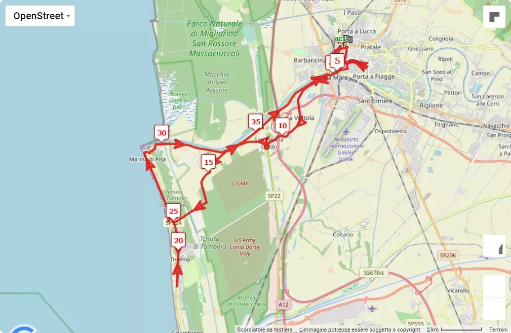 race course map 24° Pisa Marathon - 14° La Pisanina - 10° Corsa dei Babbo Natale