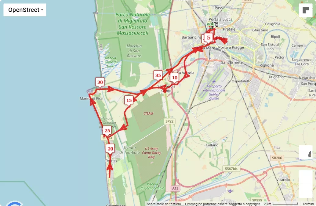 24° Pisa Marathon - 14° La Pisanina - 10° Corsa dei Babbo Natale, 42.195 km race course map
