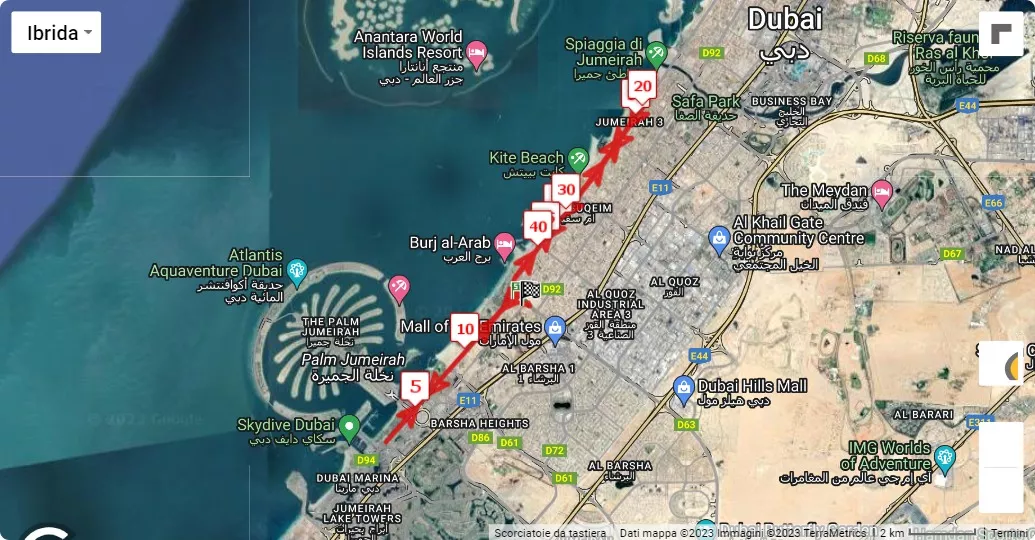 Mappa percorso di gara 2024 Dubai Marathon