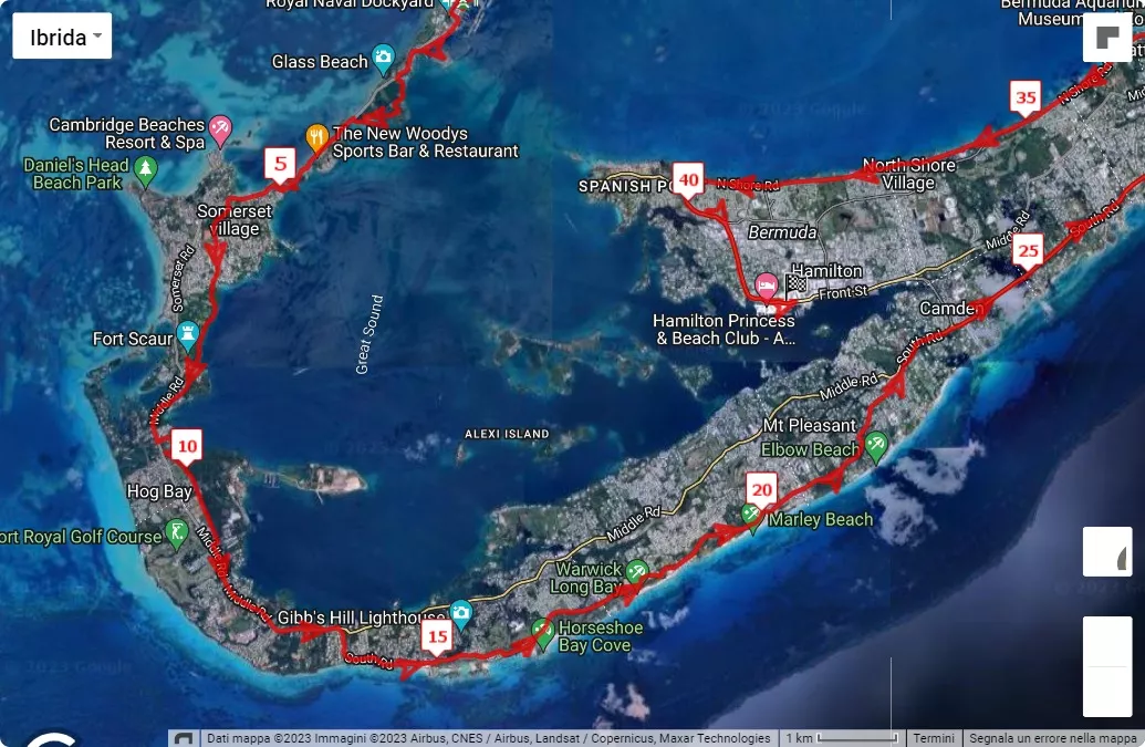 2025 Chubb Bermuda Triangle Challenge Races 42.195 km course map.