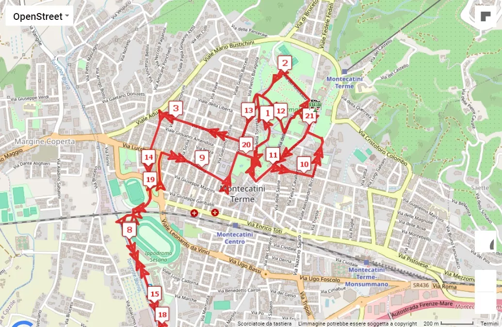 5° Montecatini Terme Half Marathon, 21.0975 km race course map