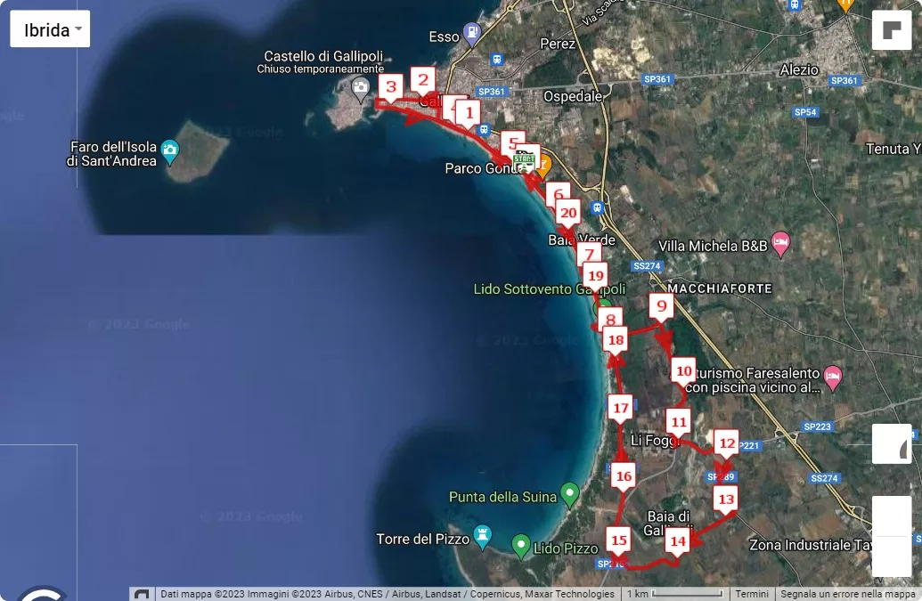 15° Maratonina dello Jonio, 21.0975 km race course map