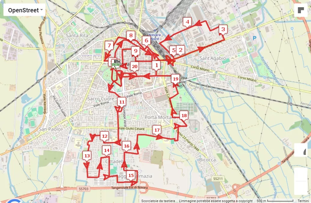 mappa percorso di gara 3° Novara Half Marathon