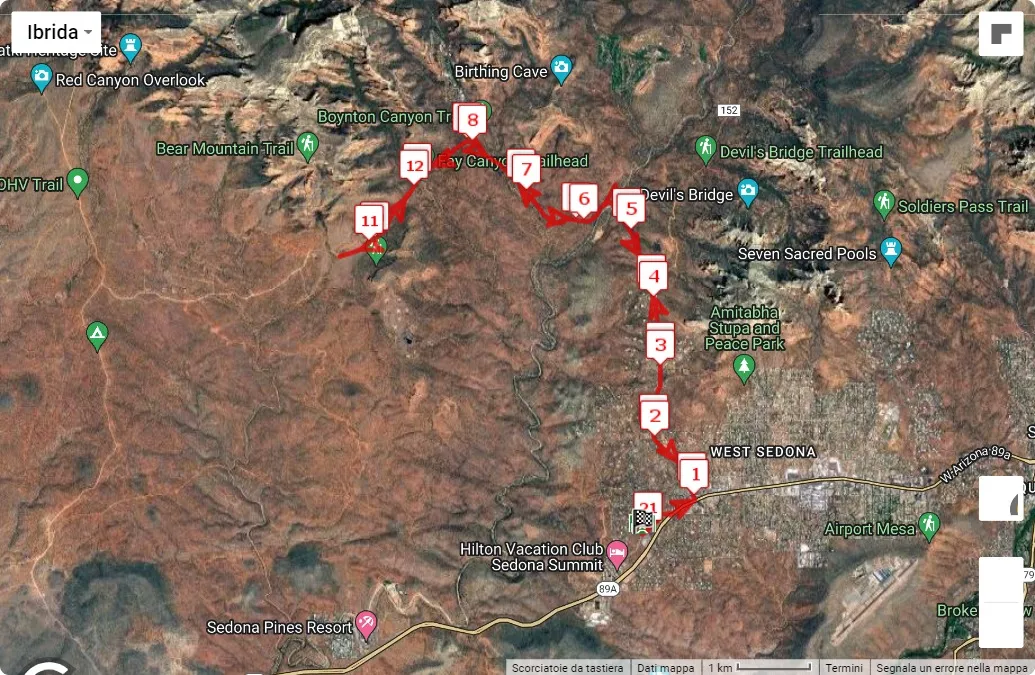 RunSedona 2024, mappa percorso gara 21.0975 km