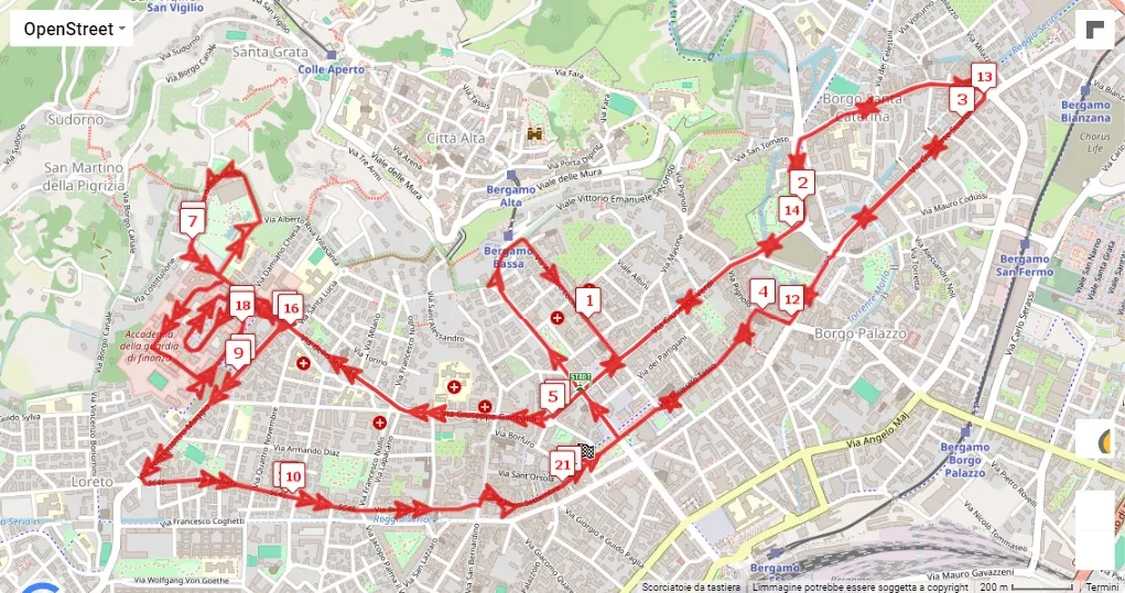 mappa percorso di gara 11° Bergamo21 Half Marathon