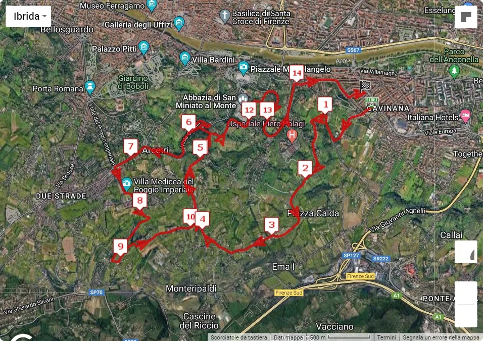 37° Trofeo Oltrarno, mappa percorso gara 14 km