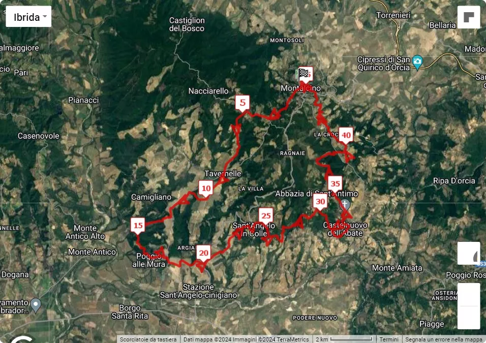 7° Brunello Crossing, 45 km race course map