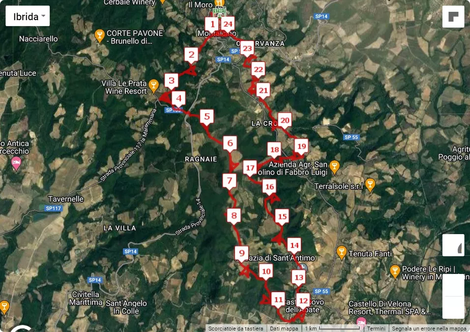 7° Brunello Crossing, mappa percorso gara 24 km