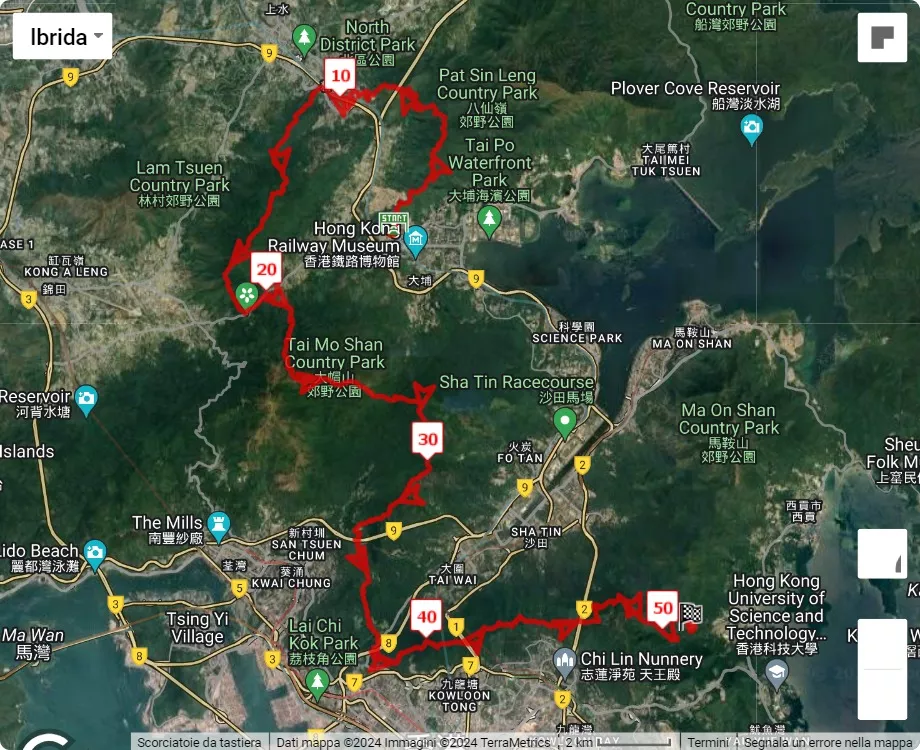 The 9 Dragons Ultra 2024, 50 km race course map
