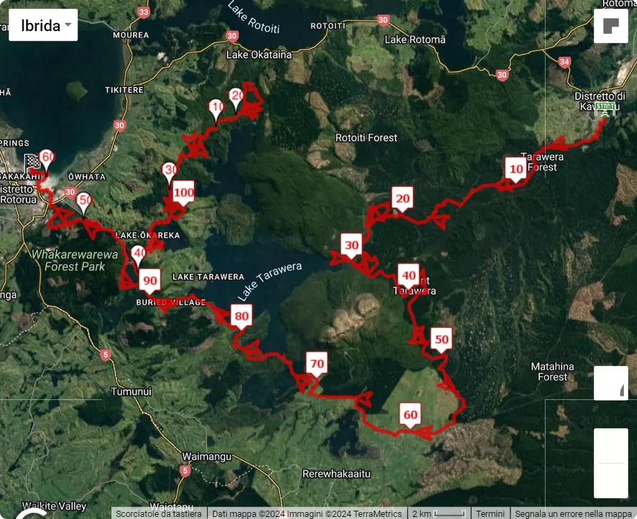 mappa percorso di gara Tarawera Ultramarathon