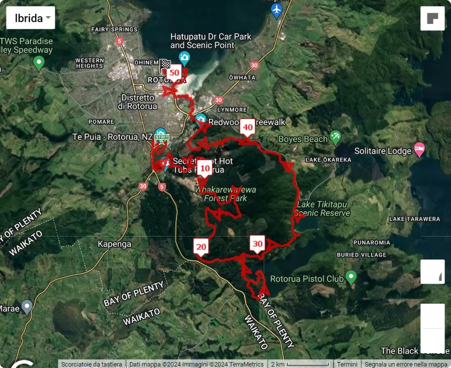 Tarawera Ultramarathon, 52.7 km race course map