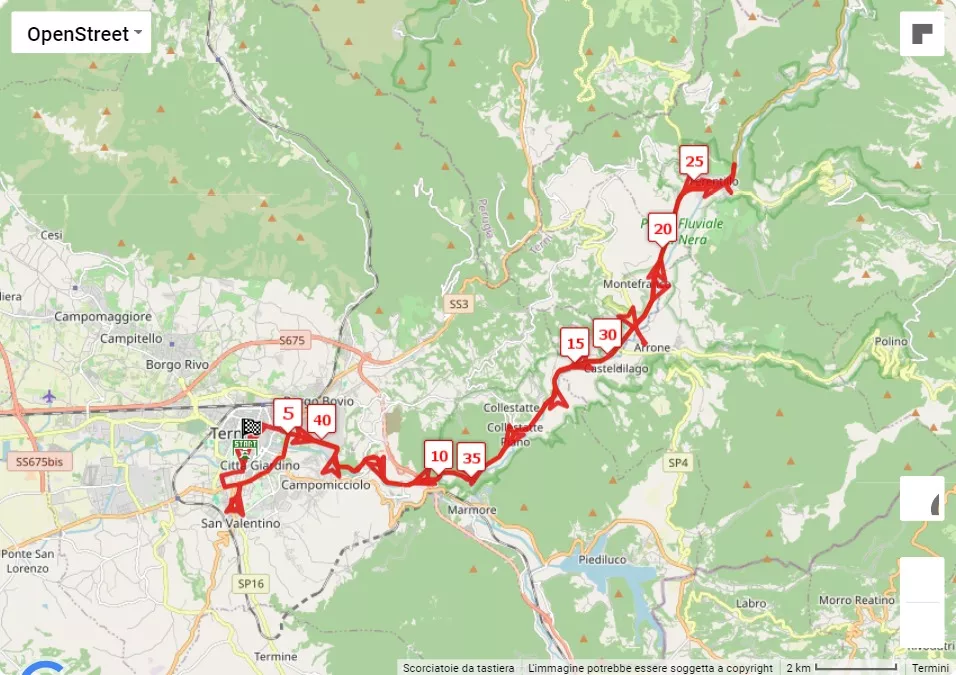 mappa percorso di gara 13° Maratona di San Valentino