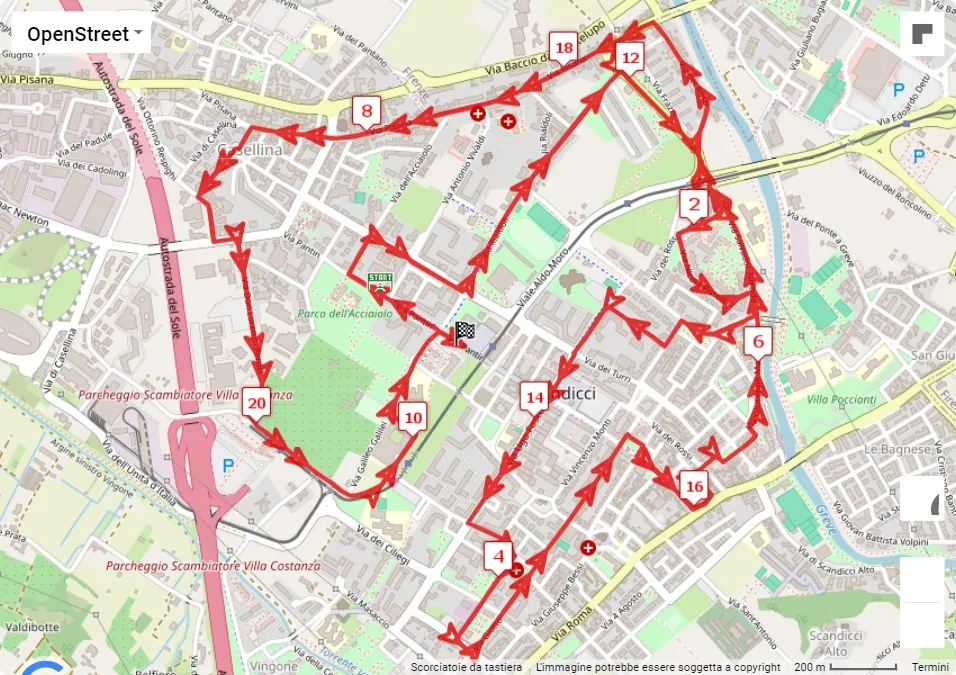 mappa percorso di gara 20° Mezzamaratona Città di Scandicci