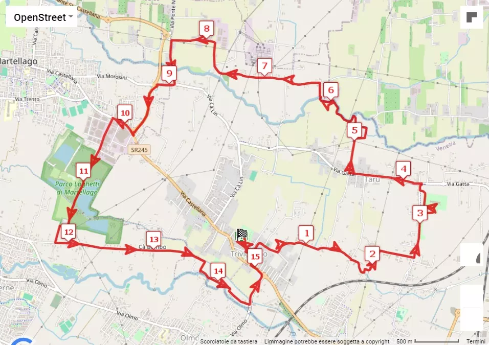 25° Marcia dell'Arcobaleno, 15 km race course map