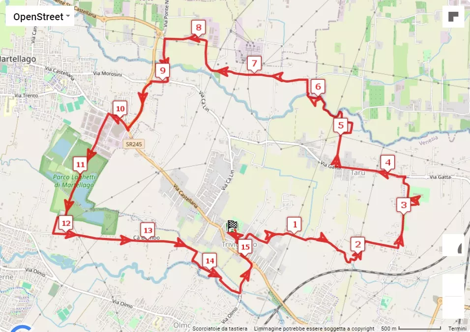 25° Marcia dell'Arcobaleno, mappa percorso gara 15 km