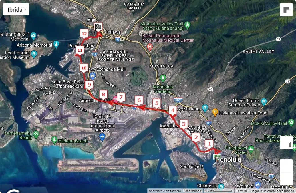 2024 Hawaii Pacific Health Keiki Great Aloha Run, mappa percorso gara 13.1133 km