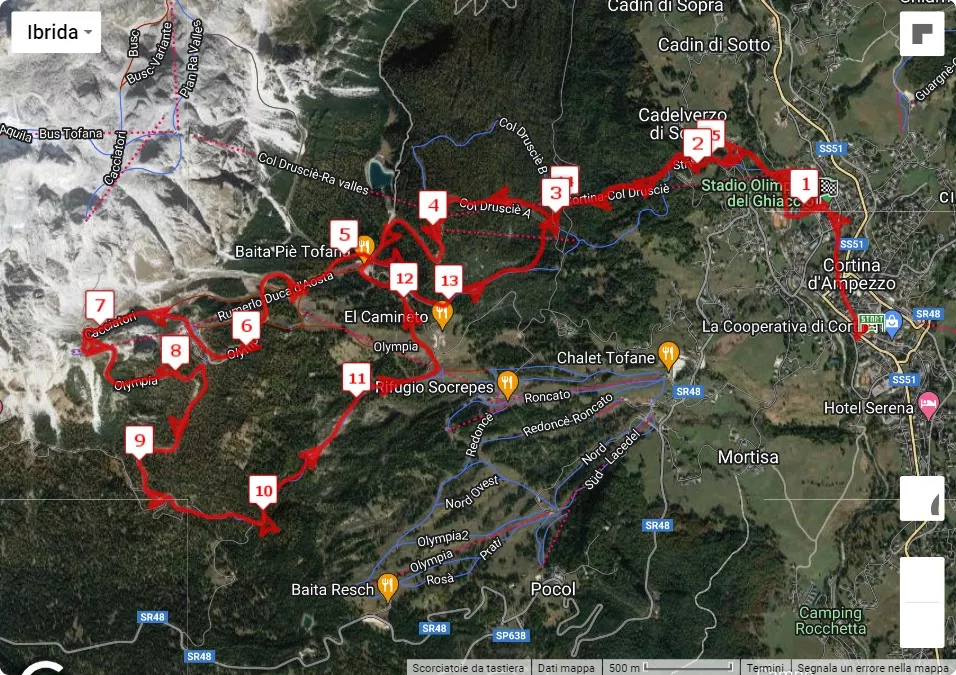 7° Cortina Snow Run, 17 km race course map
