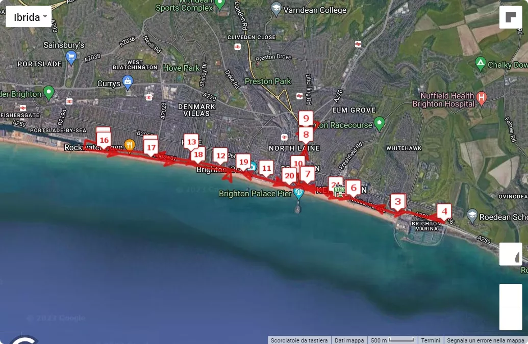 Rubix VT Brighton Half Marathon, 21.0975 km race course map