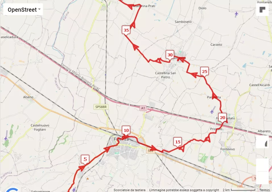 25° Verdi Marathon, 42.195 km race course map