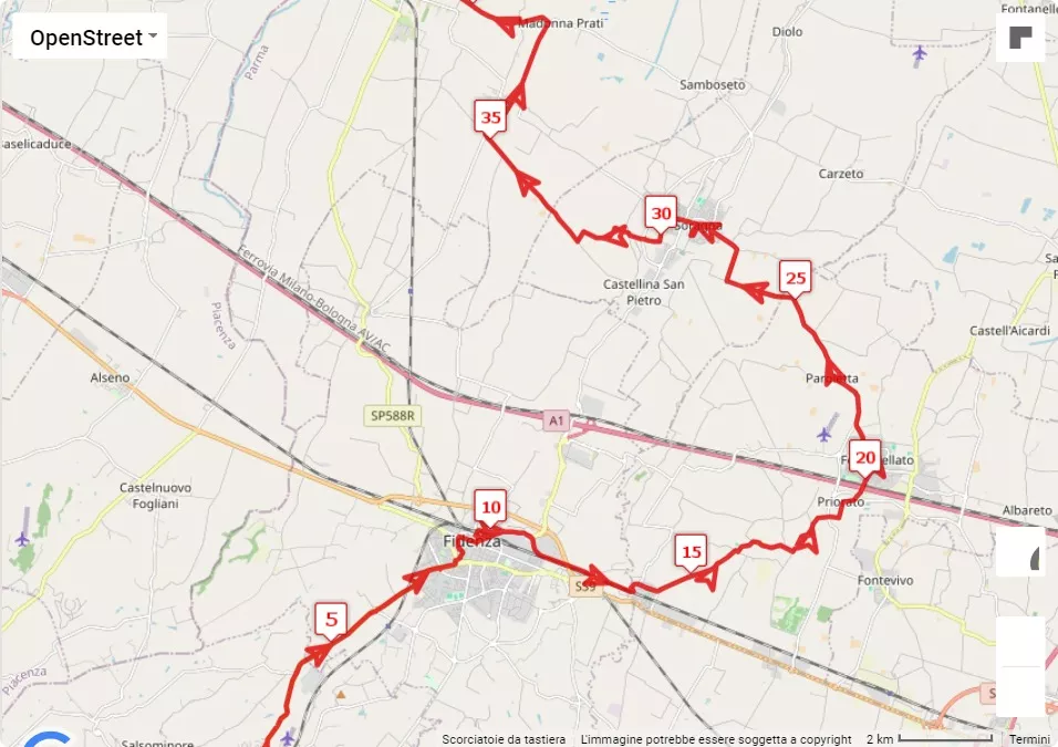 25° Verdi Marathon, mappa percorso gara 42.195 km