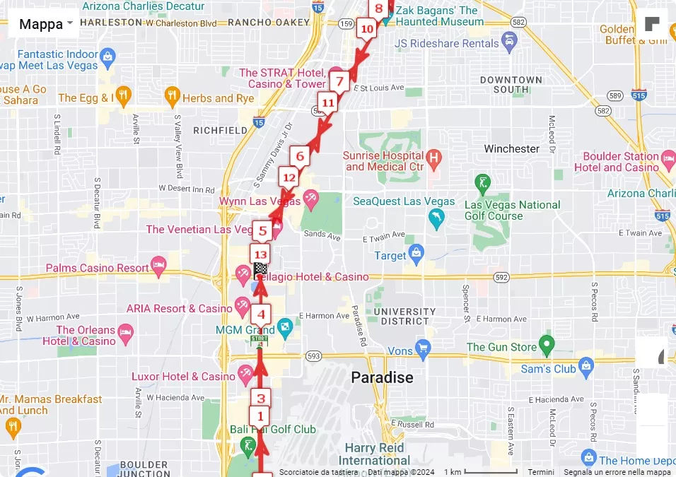 Rock 'n' Roll Las Vegas 2024, 21.0975 km race course map