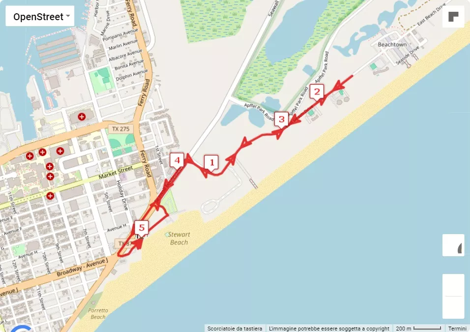 Galveston Marathon, 5 km race course map