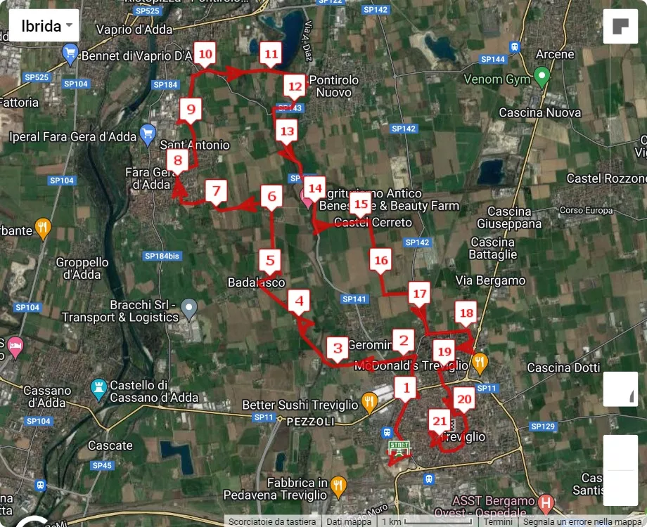 21° Maratonina Città di Treviglio - 1° Diecimila de Treì, 21.0975 km race course map