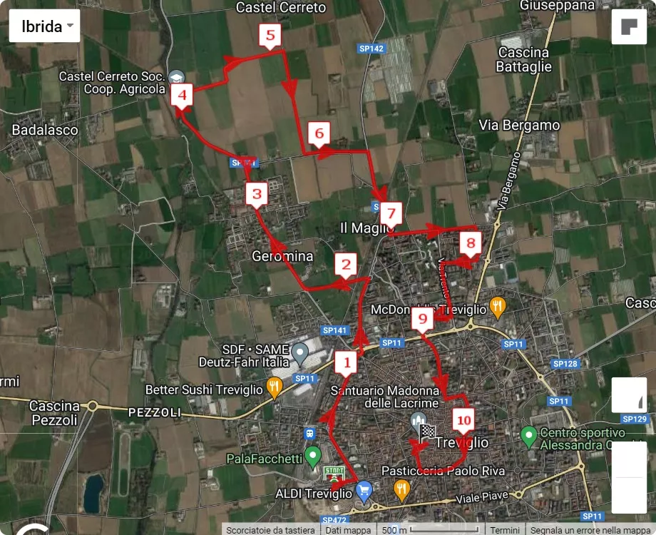 21° Maratonina Città di Treviglio - 1° Diecimila de Treì, 10 km race course map