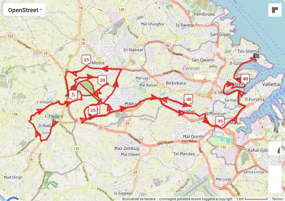 Malta Marathon 2024, mappa percorso gara 42.195 km