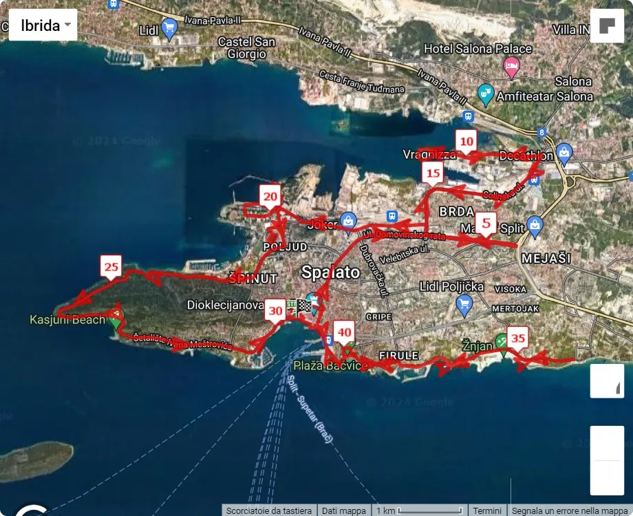 Split Marathon, mappa percorso gara 42.195 km