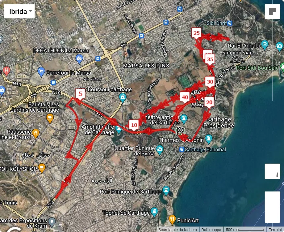 mappa percorso di gara Carthage Race Marathon 2024