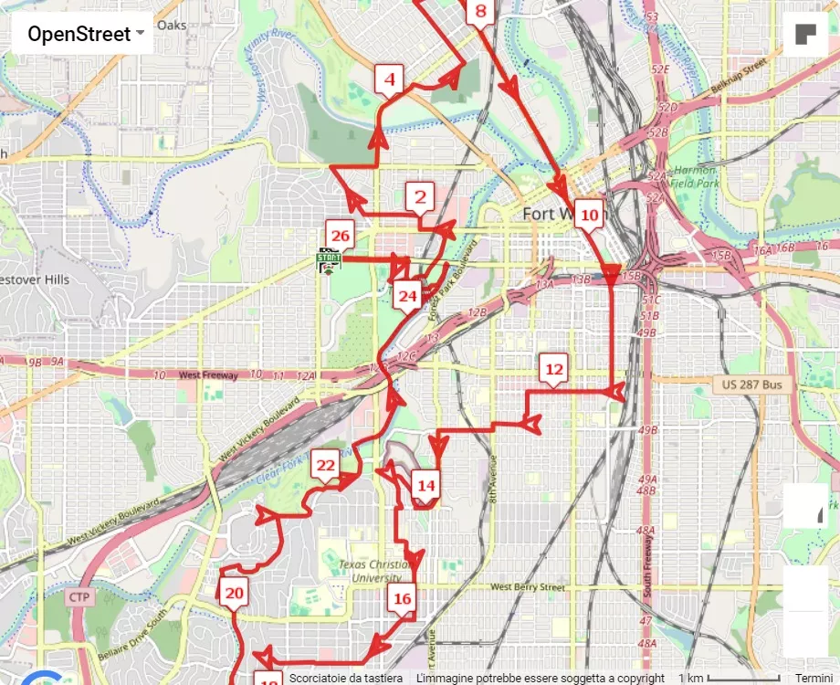 Cowtown Marathon 2024, 42.195 km race course map