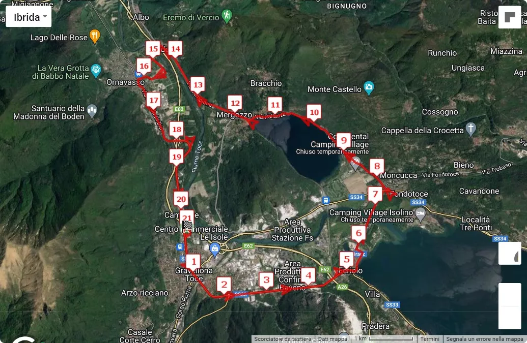 26° Mezza Due Laghi, 21.0975 km race course map
