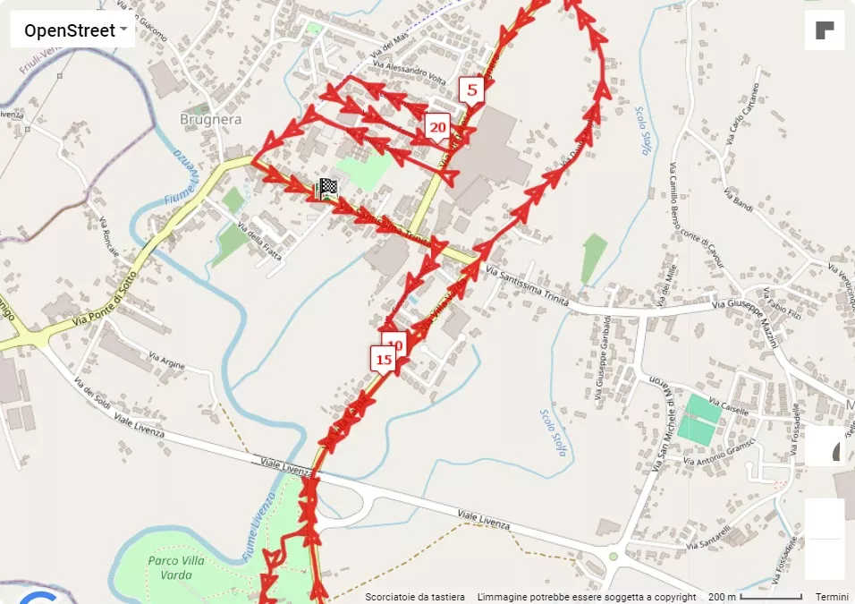 mappa percorso di gara 25° Maratonina Comune di Brugnera - Alto Livenza
