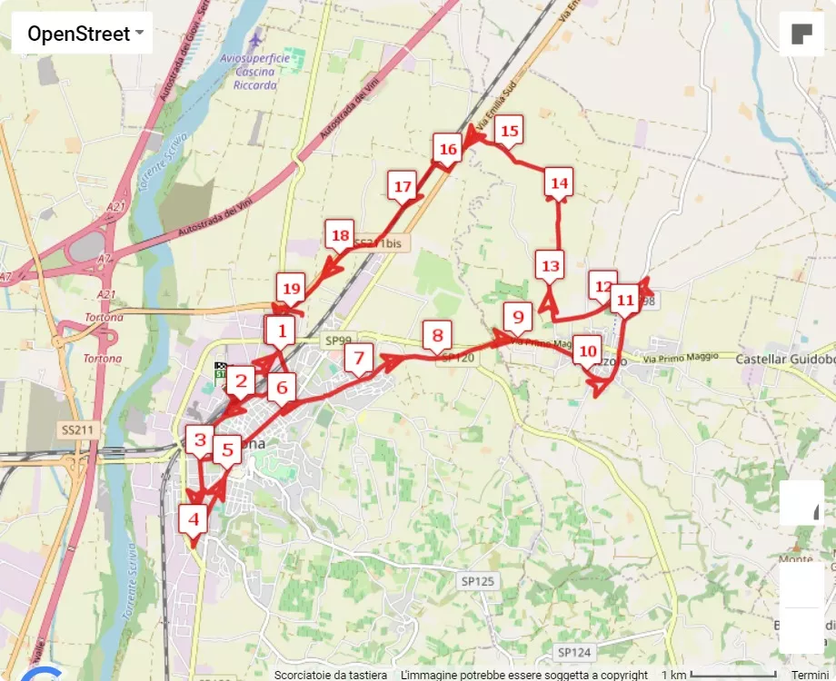 3° Derthona Half Marathon, 21.0975 km race course map