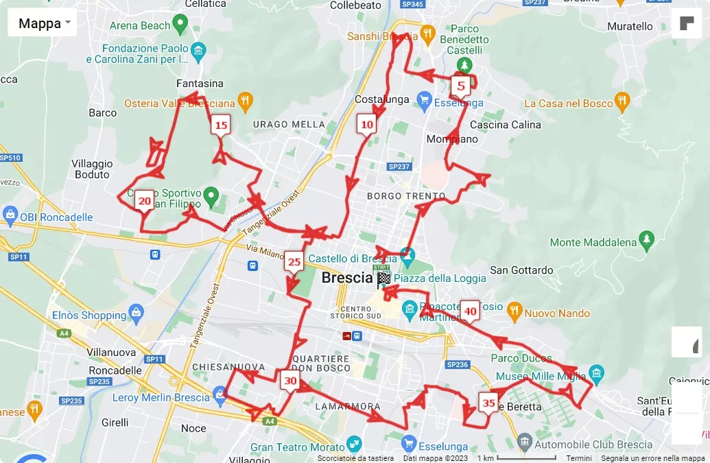 22° Brescia Art Marathon, mappa percorso gara 42.195 km