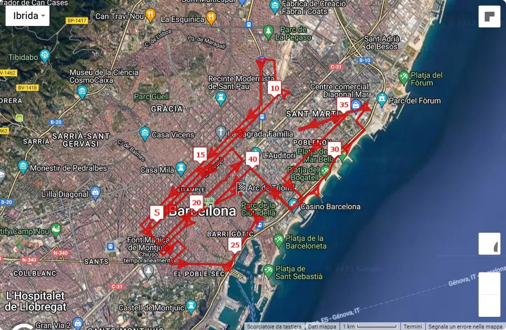 mappa percorso di gara 2024 Zurich Marato Barcelona