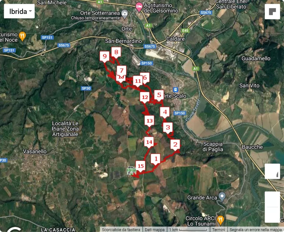 mappa percorso di gara 7° Orte Trail