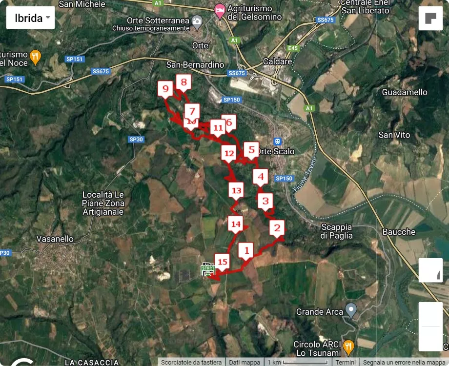 7° Orte Trail, mappa percorso gara 15 km
