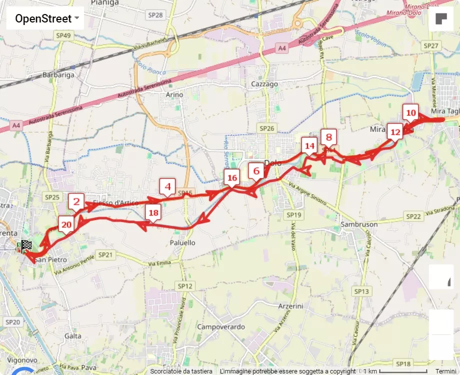 27° Dogi's Half Marathon, 21.0975 km race course map