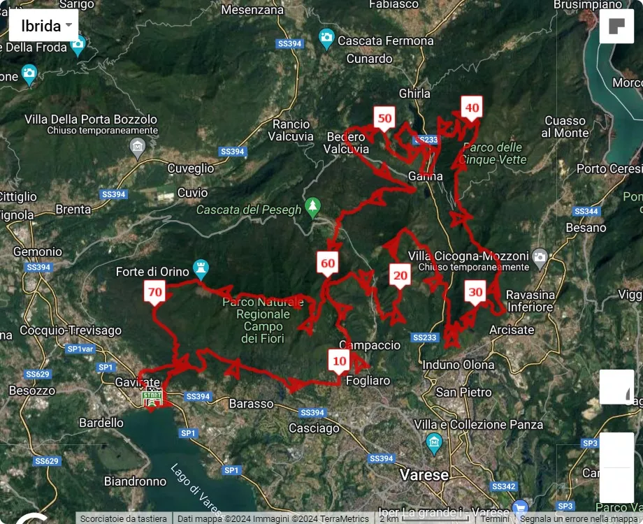 mappa percorso di gara Campo dei Fiori Trail