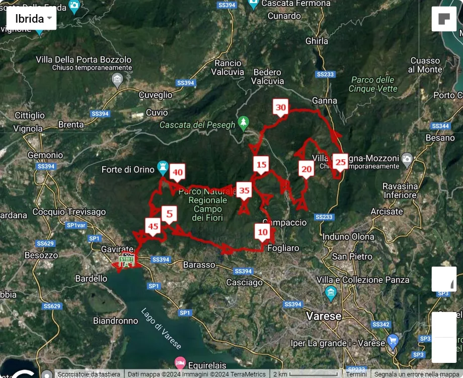 Campo dei Fiori Trail, mappa percorso gara 49 km