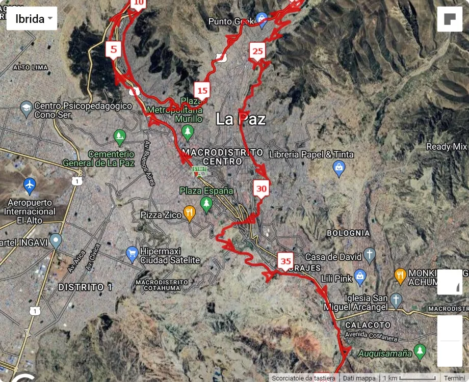 mappa percorso di gara Maratón de La Paz