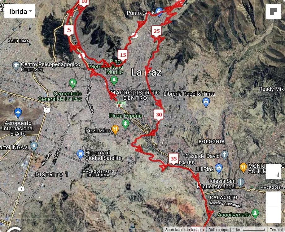 Maratón de La Paz, mappa percorso gara 42.195 km
